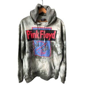 Pink Floyd Hoodie World Tour 87 Tie-Dye Gray Pullover Front Back Design Large